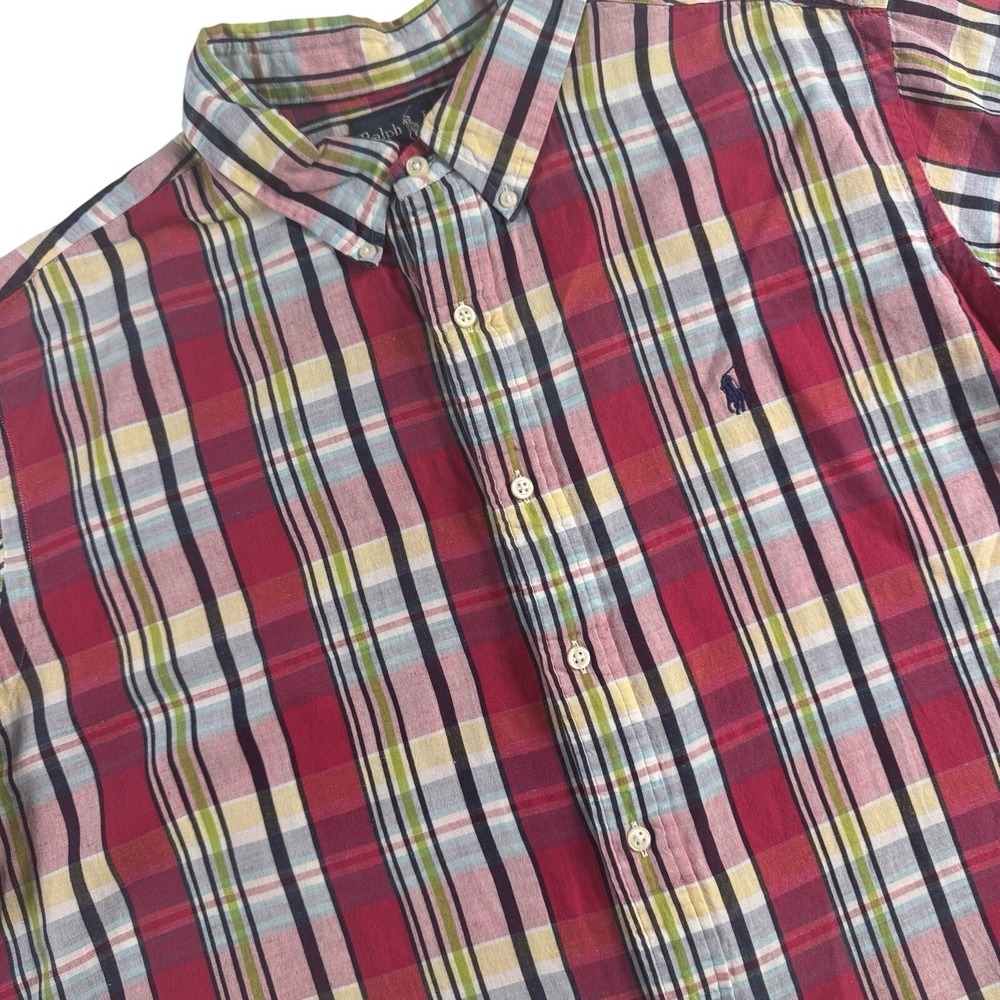 Ralph Lauren Classic Fit Button Down Shirt Mens XXL Red Plaid Linen Blend